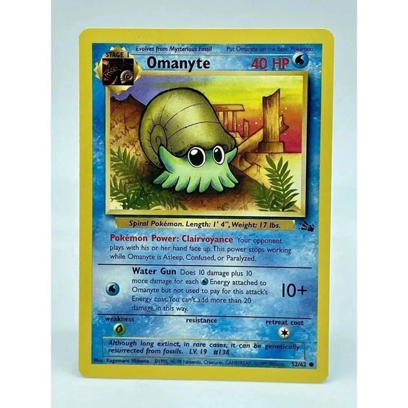 Omanyte 52/62 Fossil‎ Set Vintage 1999 Non Holo Pokémon Card WOTC NM - Picture 1 of 6